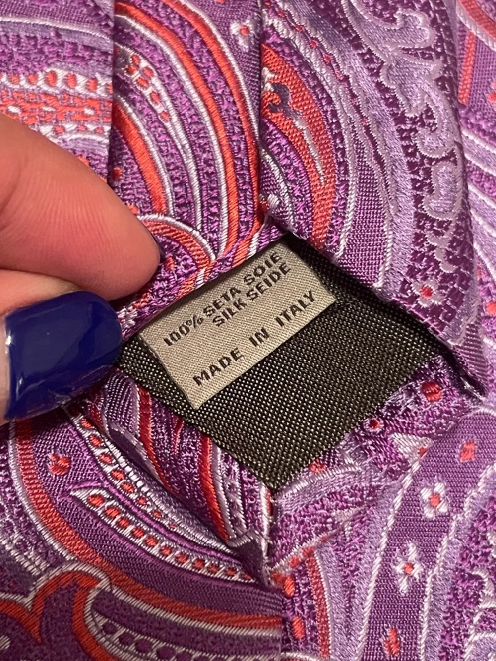 CANALI Italy 100% Silk Paisley Tie Purple Magenta Orange 1934 Luxury